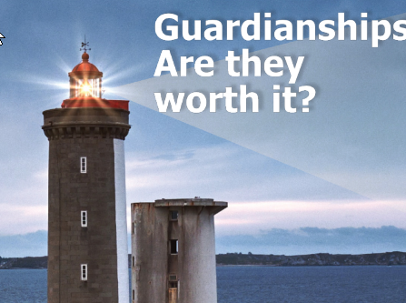 Image of a lighthouse with the text "Guardianships: Worth It?" displayed across the sky background.